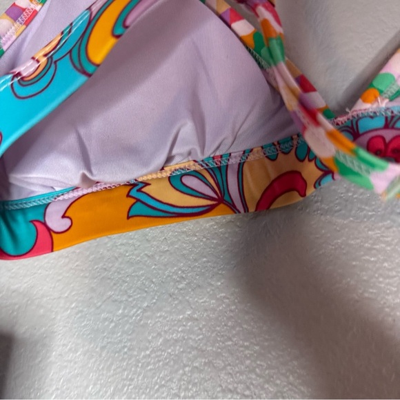 New Boho Wavy Striped Strappy V-Neck Top Cutout Bikini Size M - Picture 9 of 10